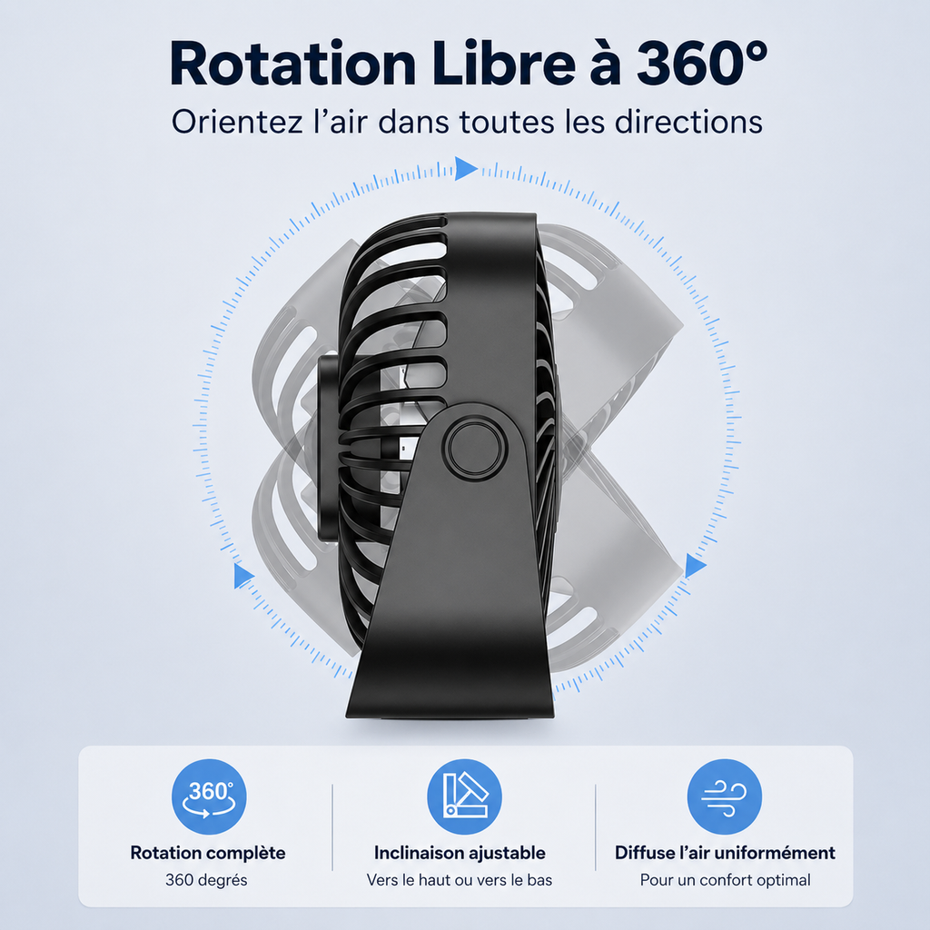 Mini Ventilateur de Bureau — 3 Vitesses USB
