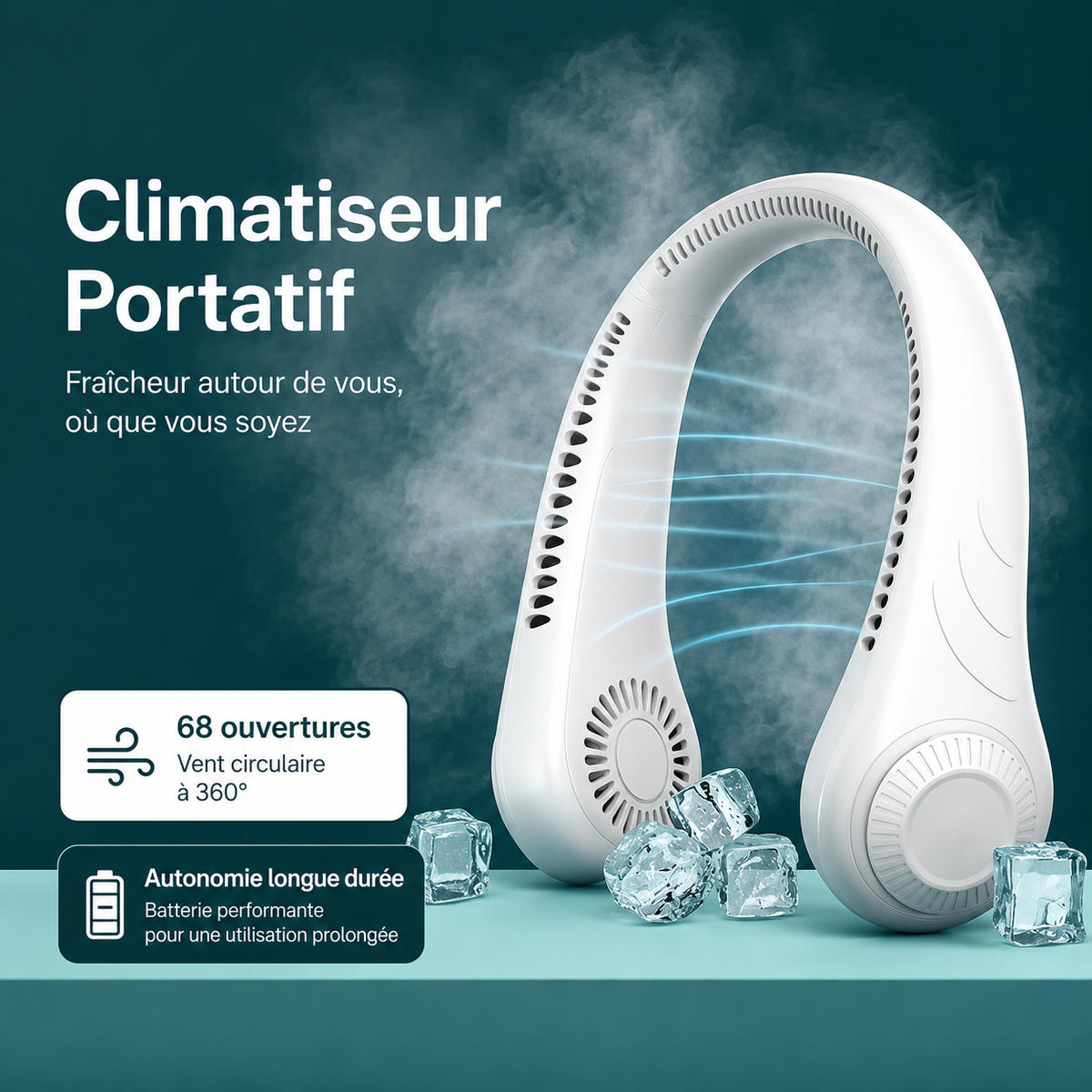 Ventilateur de Cou — Fraîcheur 360° Portable