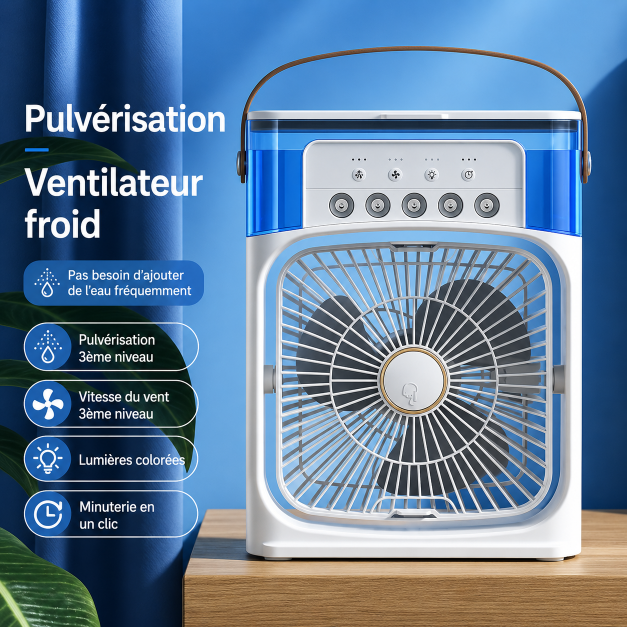 Rafraîchisseur d'Air 3-en-1 — Ventilateur, Brumisateur & Veilleuse