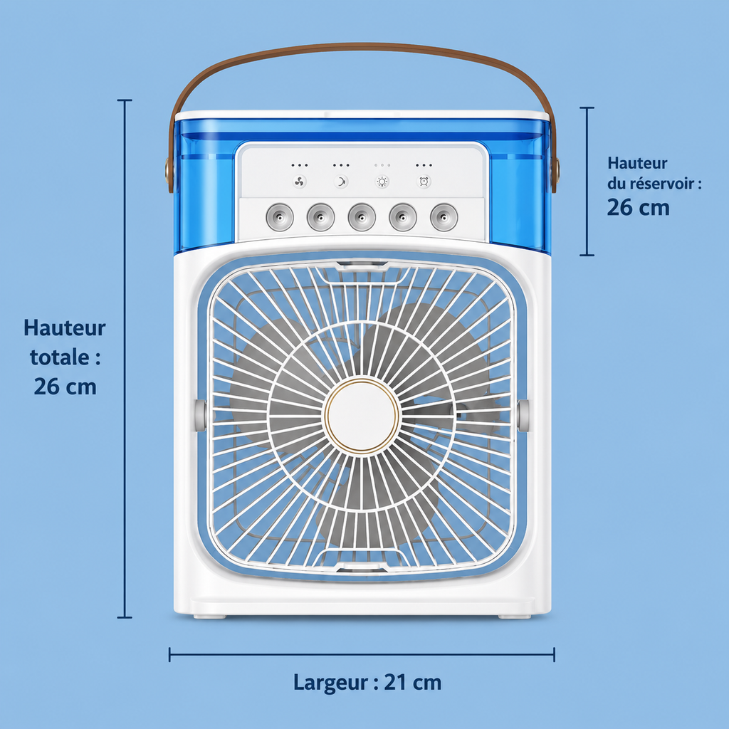 Rafraîchisseur d'Air 3-en-1 — Ventilateur, Brumisateur & Veilleuse