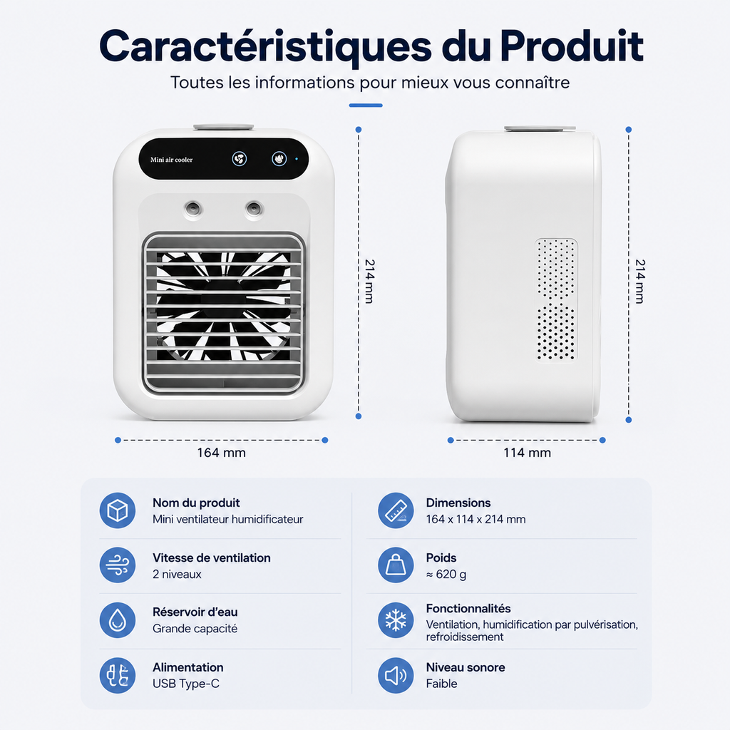 Refroidisseur d'Air Portable — Ventilation & Humidification