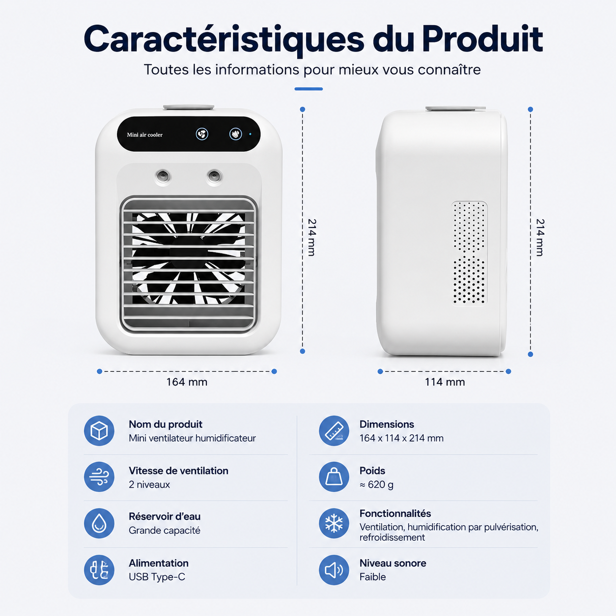 Refroidisseur d'Air Portable — Ventilation & Humidification